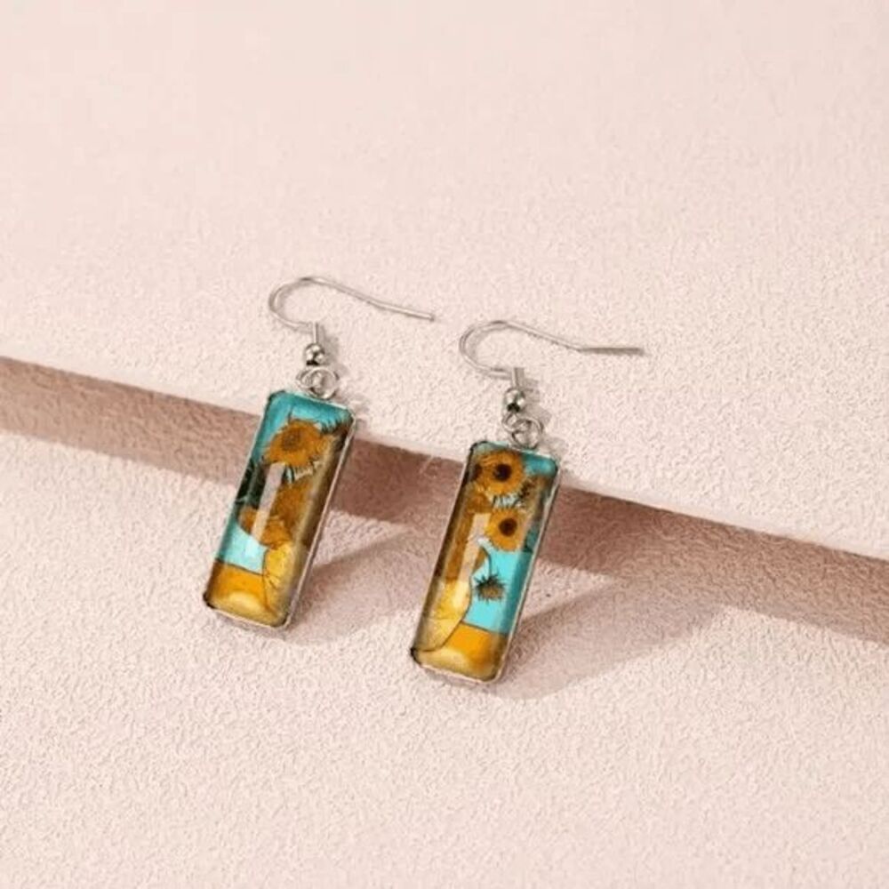 Vincent Van Gogh Depicted Sunflowers Drop Dangle Earrings